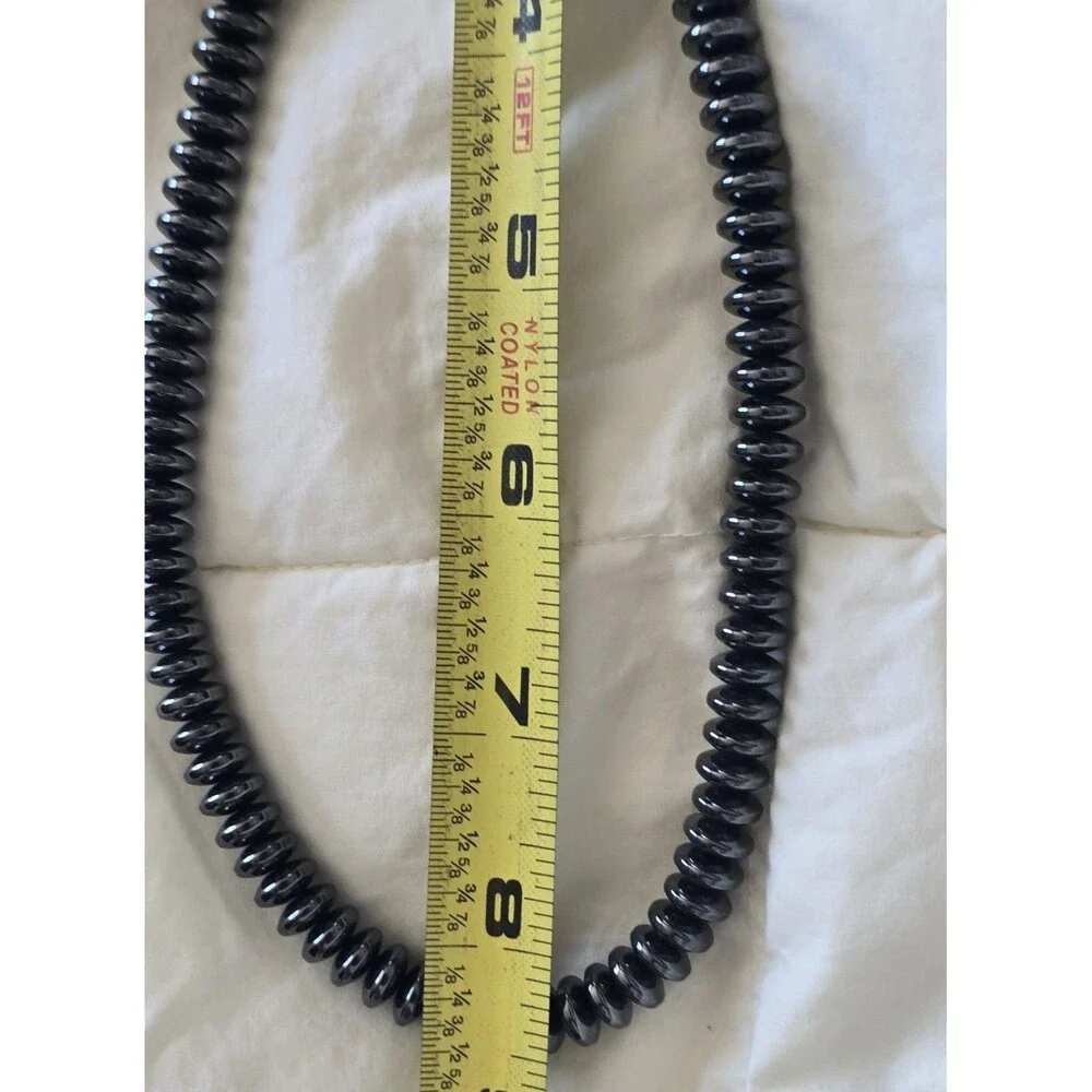Vintage Black Hematite Rondelle Beaded Necklace Barrel  Clasp 16.5”